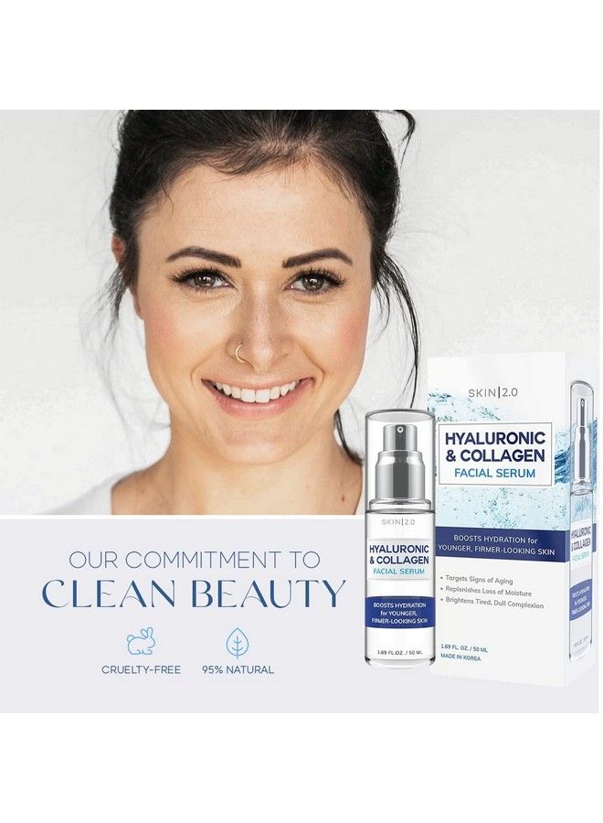 Skin 2.0 سيروم الوجه بحمض الهيالورونيك والكولاجين يحبس الرطوبة شد البشرة وت Tightening مضاد للشيخوخة مرطب للوجه خالي من القسوة العناية بالبشرة الكورية لجميع أنواع البشرة 1.69 أونصة سائلة - Image 4