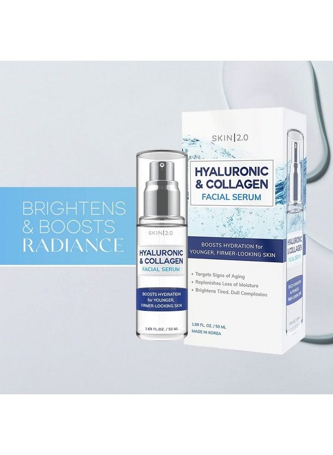 Skin 2.0 سيروم الوجه بحمض الهيالورونيك والكولاجين يحبس الرطوبة شد البشرة وت Tightening مضاد للشيخوخة مرطب للوجه خالي من القسوة العناية بالبشرة الكورية لجميع أنواع البشرة 1.69 أونصة سائلة - Image 5