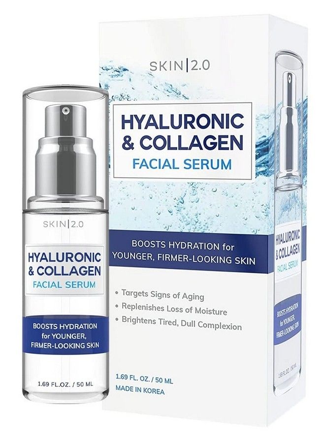 Skin 2.0 سيروم الوجه بحمض الهيالورونيك والكولاجين يحبس الرطوبة شد البشرة وت Tightening مضاد للشيخوخة مرطب للوجه خالي من القسوة العناية بالبشرة الكورية لجميع أنواع البشرة 1.69 أونصة سائلة - Image 1