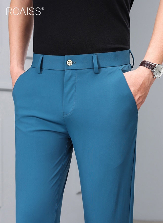 roaiss Men's Slim Fit Formal Trousers High Elasticity Straight Leg Design with Pockets, Mid-Rise Waist for Business Casual Weekend Parties, Wrinkle Free for All Day Comfort - Image 3
