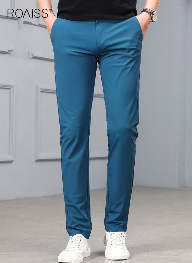 roaiss Men's Slim Fit Formal Trousers High Elasticity Straight Leg Design with Pockets, Mid-Rise Waist for Business Casual Weekend Parties, Wrinkle Free for All Day Comfort - Image 1