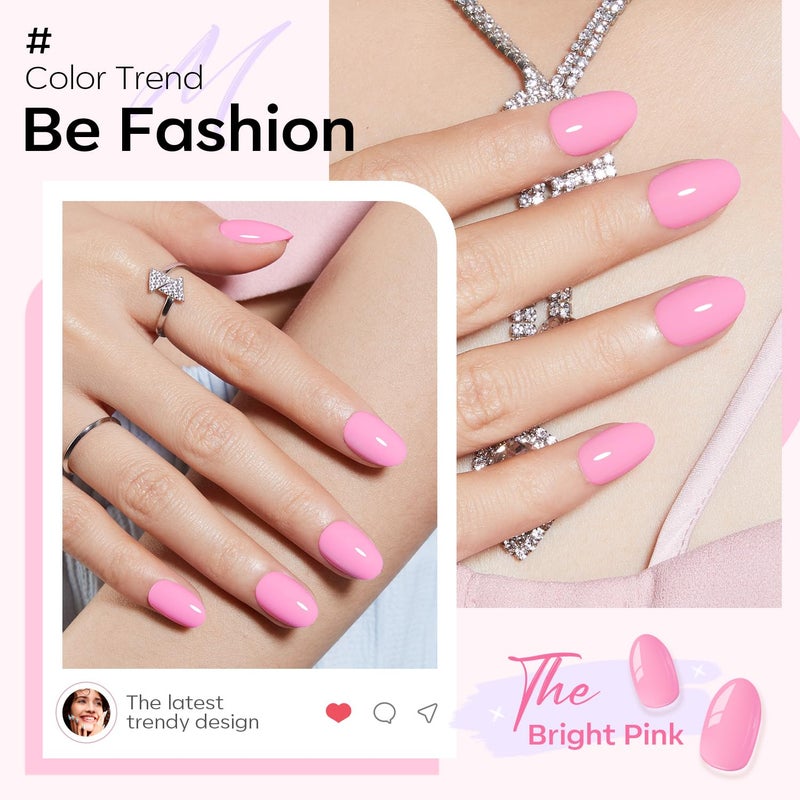modelones Short Press on Nails, Oval Fake Nails Kit Press Ons with Nail Glue, Adhesive Tabs, Nail File, Prep Pad, Manicure Stick, Pink, 32Pcs 16 Sizes, Spring Women Girl Gift - Image 3