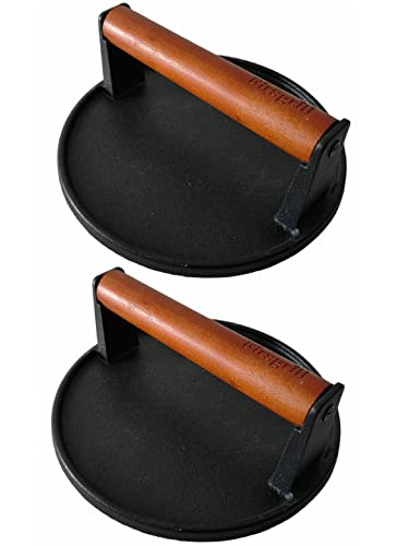 Firsgrill 2-Pack Burger Press 7.08" Round,Heavy-Duty Cast Iron Smash Burger Press Meat Steak with Wood Handle for Blackstone Camp Chef Pitboss Weber Griddle Grills (2 Round) - Image 1