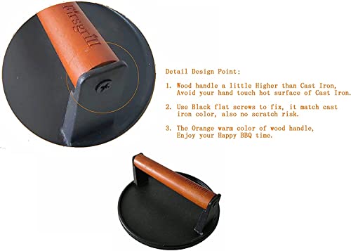 Firsgrill 2-Pack Burger Press 7.08" Round,Heavy-Duty Cast Iron Smash Burger Press Meat Steak with Wood Handle for Blackstone Camp Chef Pitboss Weber Griddle Grills (2 Round) - Image 2
