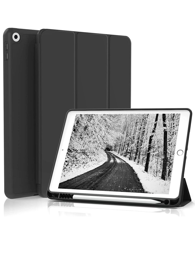 IPad 10.2 Case 2020 2019 With Pencil Holder Slim Lightweight Trifold Stand Smart Shell Soft TPU Back Cover Auto Sleep Wake For IPad 10.2 Inch 8th 7th Generation Black - Image 1