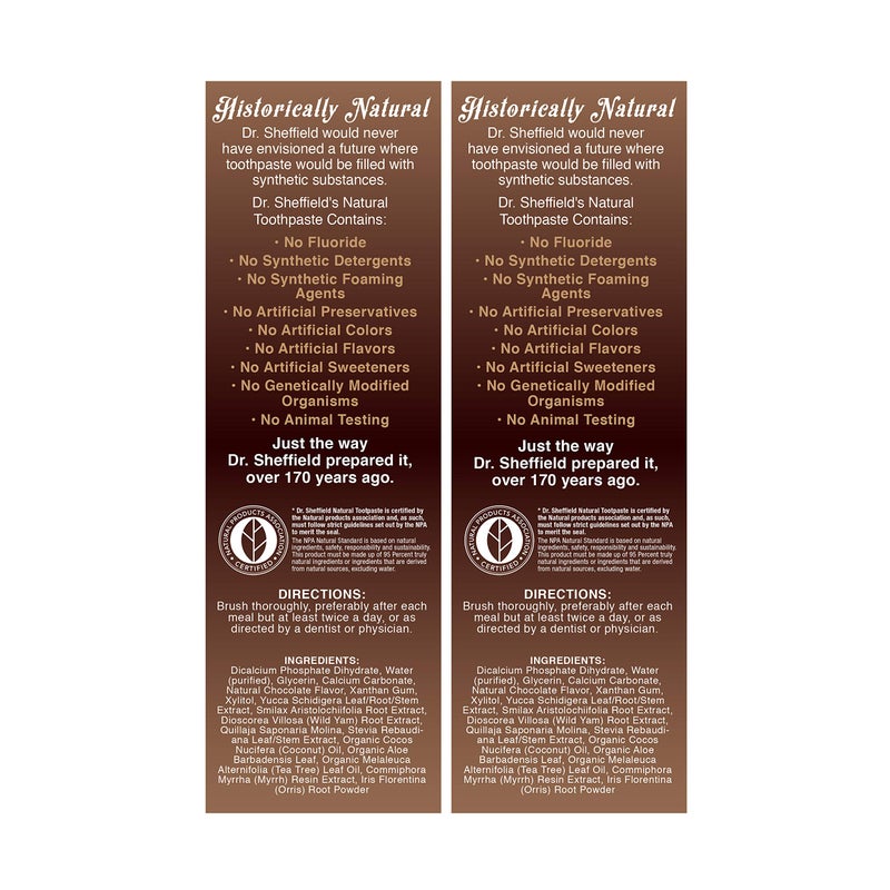 Dr. Sheffield's Dr. Sheffieldâ€™s Certified Natural Toothpaste (Chocolate) - Great Tasting, Fluoride Free Toothpaste/Freshen Your Breath, Whiten Your Teeth, Reduce Plaque (2-Pack) - Image 2