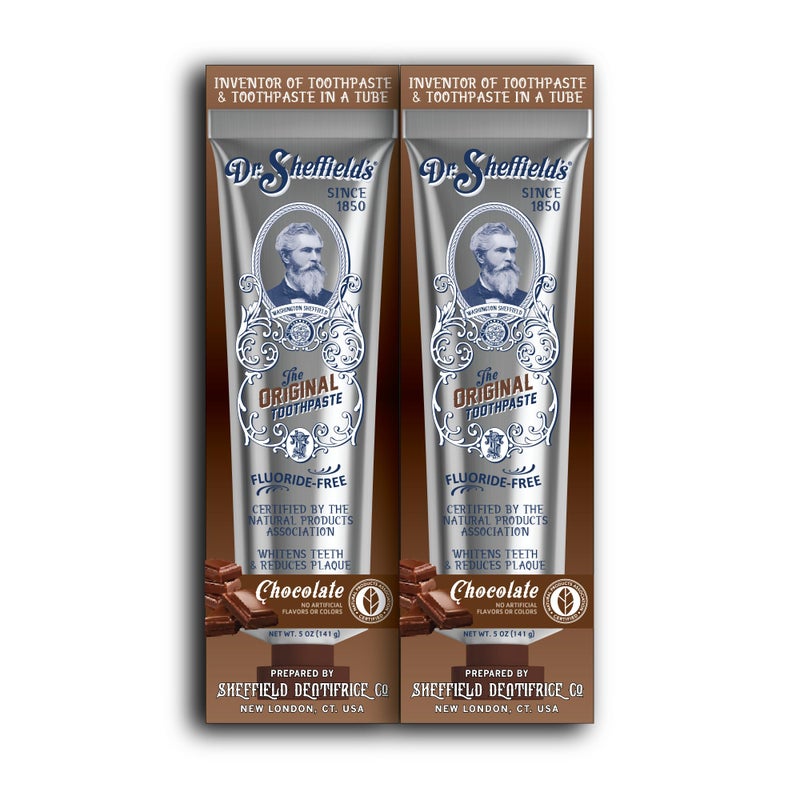 Dr. Sheffield's Dr. Sheffieldâ€™s Certified Natural Toothpaste (Chocolate) - Great Tasting, Fluoride Free Toothpaste/Freshen Your Breath, Whiten Your Teeth, Reduce Plaque (2-Pack) - Image 1