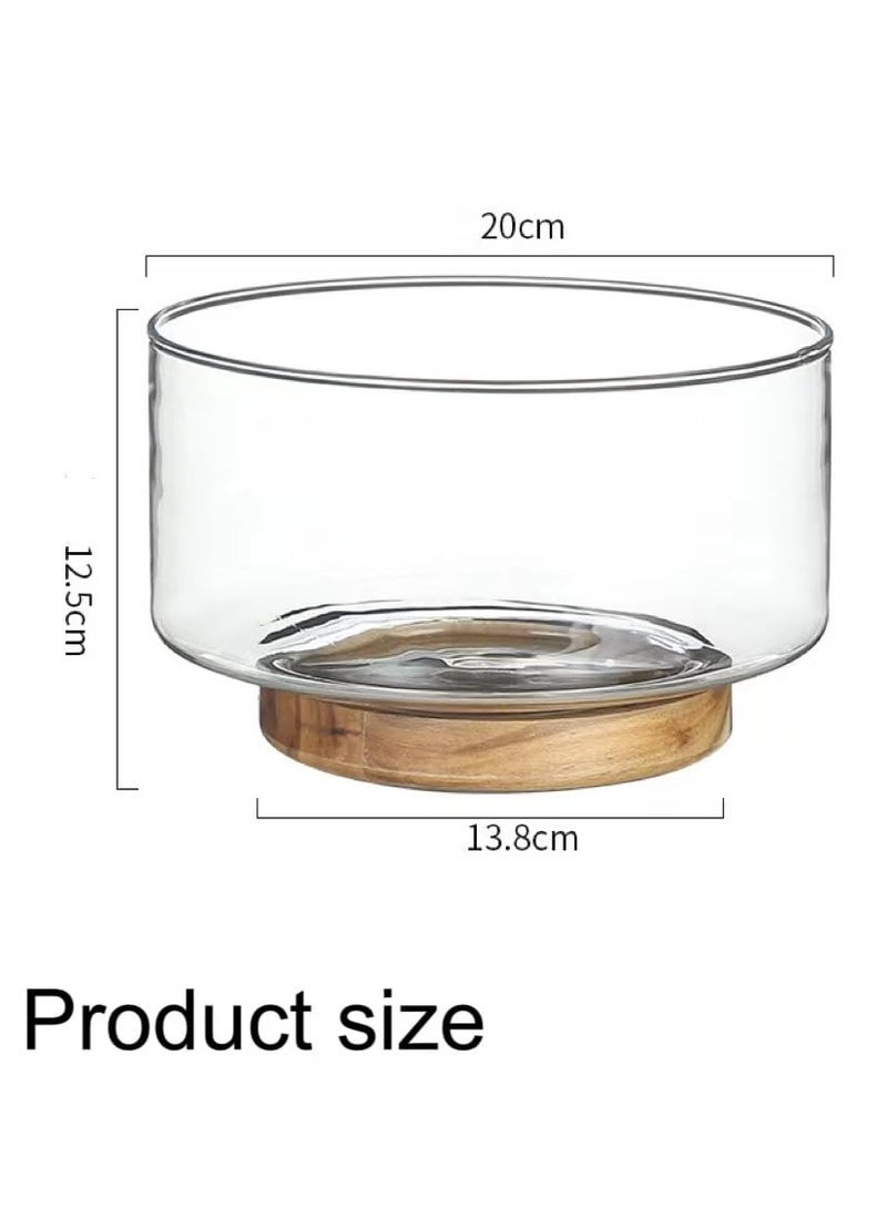 Glass Salad Bowl with Wood Base, Clear Fruit Bowl, Large Capacity Design, Versatile Serving Dish for Snack, Dessert, Pasta, Microwave & Dishwasher Safe, Kitchen Must-Have, Home Decor - Image 2