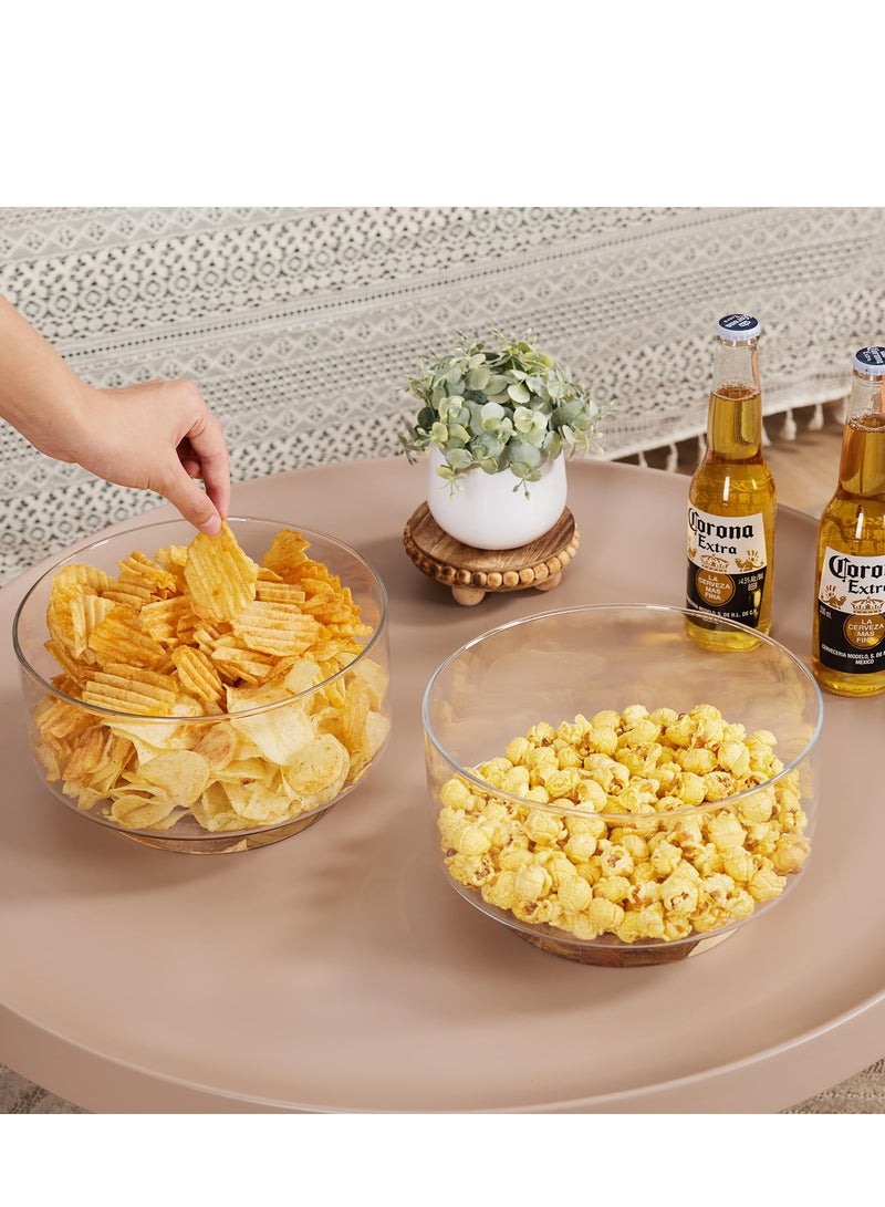 Glass Salad Bowl with Wood Base, Clear Fruit Bowl, Large Capacity Design, Versatile Serving Dish for Snack, Dessert, Pasta, Microwave & Dishwasher Safe, Kitchen Must-Have, Home Decor - Image 4