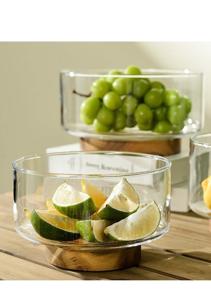 Glass Salad Bowl with Wood Base, Clear Fruit Bowl, Large Capacity Design, Versatile Serving Dish for Snack, Dessert, Pasta, Microwave & Dishwasher Safe, Kitchen Must-Have, Home Decor - Image 3