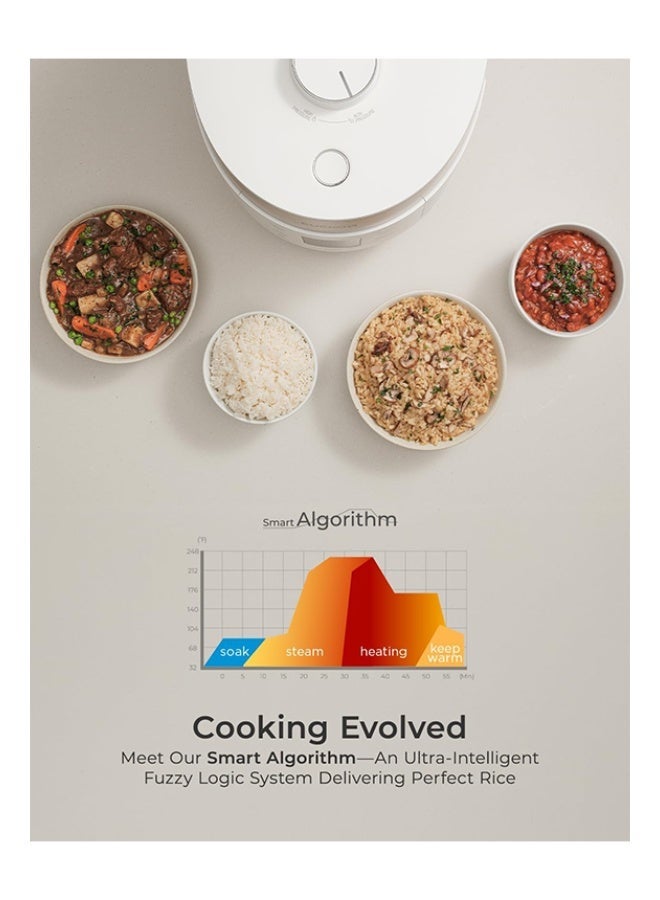 كوكو طنجرة أرز ضغط مزدوجة من كوكو، سعة 10 أكواب (غير مطبوخ) / 20 كوب (مطبوخ)، طنجرة أرز ذكية ميكوم مع 16 خيار قائمة، تنظيف تلقائي، وعاء داخلي غير لاصق، دليل صوتي، لون أبيض - Image 5