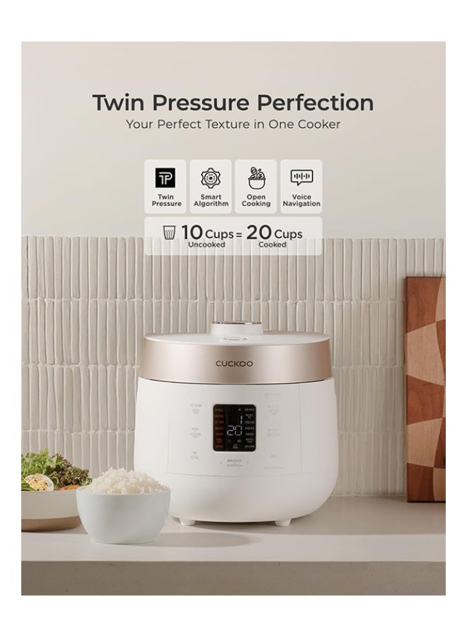 كوكو طنجرة أرز ضغط مزدوجة من كوكو، سعة 10 أكواب (غير مطبوخ) / 20 كوب (مطبوخ)، طنجرة أرز ذكية ميكوم مع 16 خيار قائمة، تنظيف تلقائي، وعاء داخلي غير لاصق، دليل صوتي، لون أبيض - Image 1