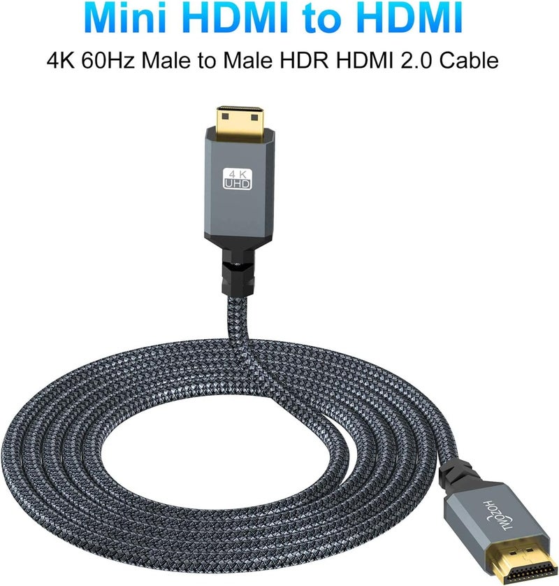 Twozoh Mini HDMI to HDMI Cable 0.3M 2 Pack, Nylon Braided HDMI to Mini HDMI Support 3D/4K@60Hz 18Gbps/2160P/1080P for/Canon DSLR, Camcorder, Laptop, Tablet and Graphics/Video Card - Image 5