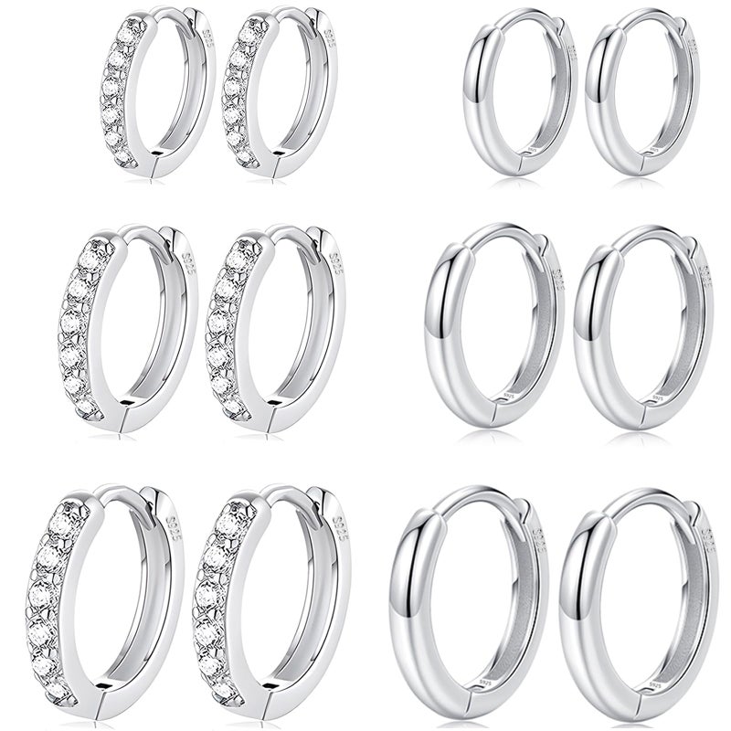 Cocadant Sterling Silver Small Hoop Earrings for Women,Hypoallergenic Huggie Hoop Earrings Tiny Cartilage Earring Sets for Multiple Piercing 8mm 10mm 12mm - Image 1