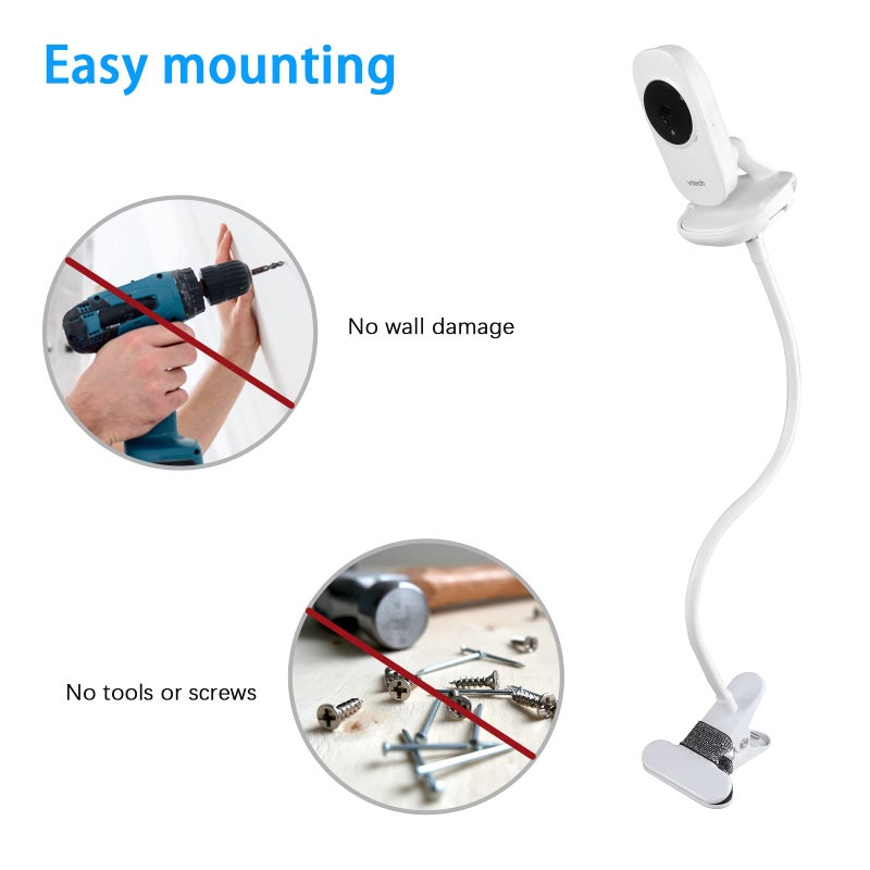OkeMeeo Adjustable Baby Monitor Mount for VTech VM819 and VM3252 Baby Monitor No Drill(15.7 in Gooseneck Camera Mount Clamp) - Image 4