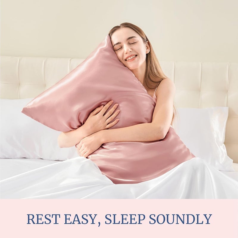 BEDELITE Classic practical design Satin Pillowcase for Hair and Skin, Super Soft and Cooling Similar to Silk Pillow Cases 2 Pack with Envelope Closure, Gift for Women Men(20"x26" Standard Size, Rose Pink) Heavy load resistant - Image 5