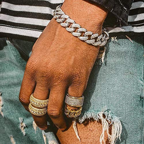 TOPGRILLZ 10MM Rings For Men 14K Silver-Plated 5A+ Cubic Zirconia Iced Out Anniversary Bling Black Band Pinky Mens Rings Fashion(Gold, 10) - Image 5