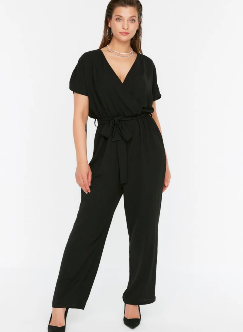 Trendyol Curve Plunge Neck Tie Detail Jumpsuit