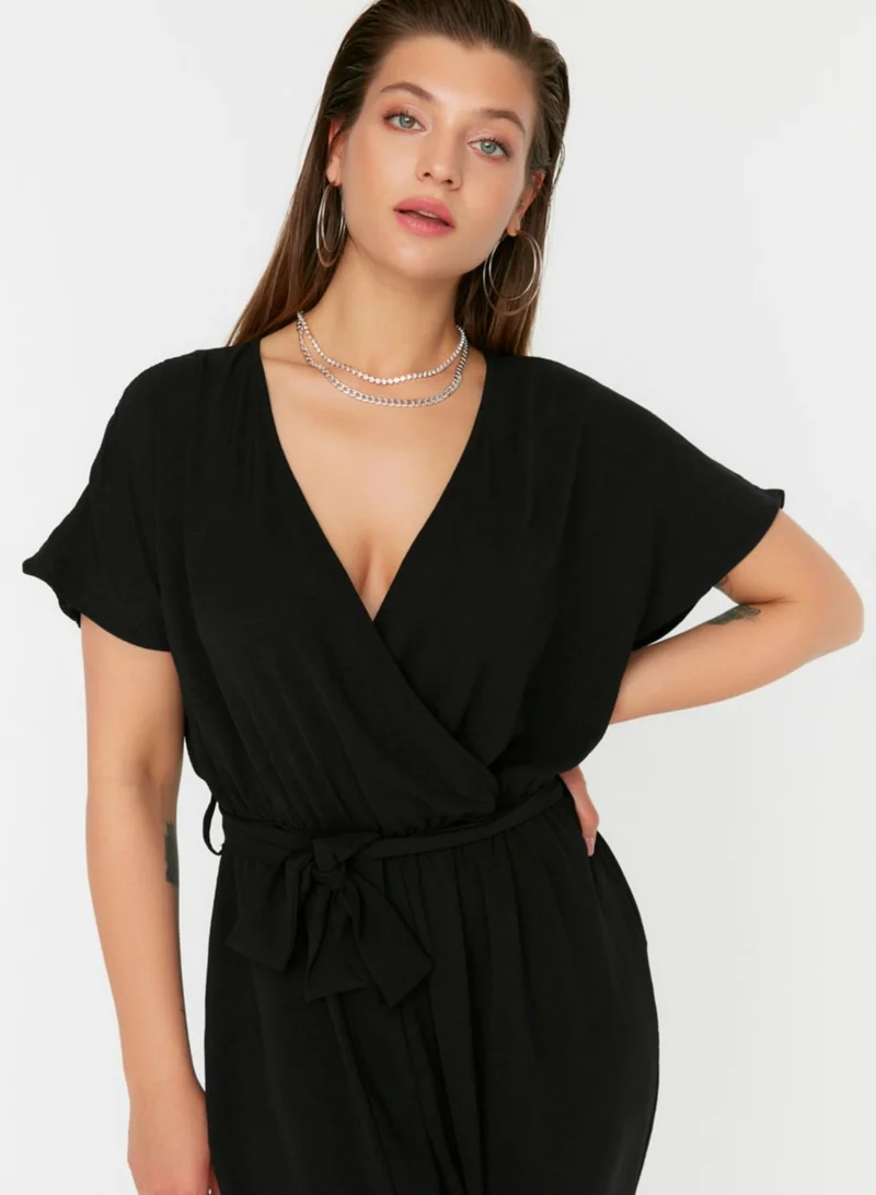 Trendyol Curve Plunge Neck Tie Detail Jumpsuit