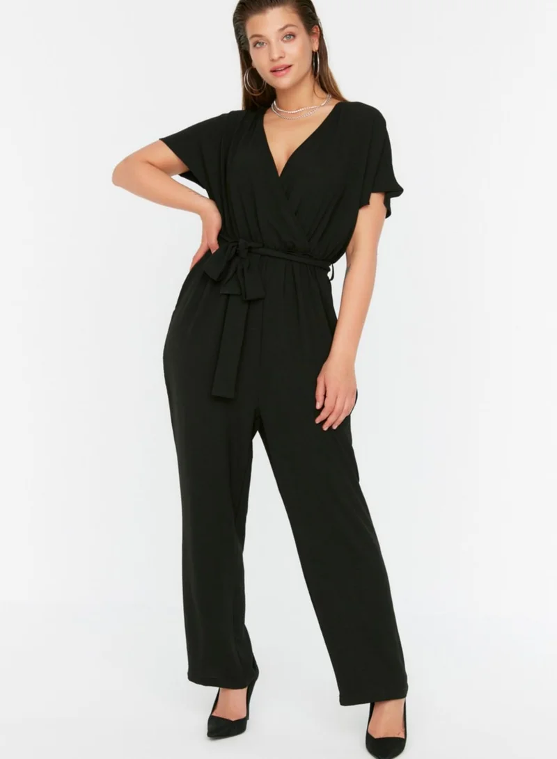 Trendyol Curve Plunge Neck Tie Detail Jumpsuit