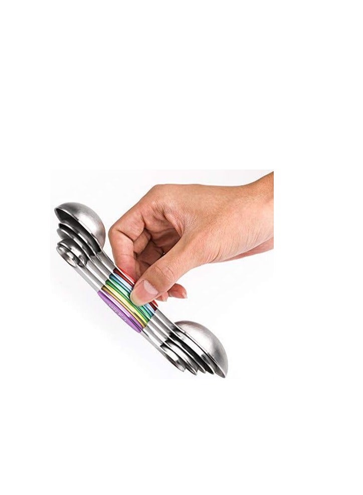 Magnetic Measuring Spoons Set Dual Sided Stainless Steel Set of 7 Stackable Magnetic Teaspoon Tablespoon for Measuring Dry and Liquid Ingredients (Color)