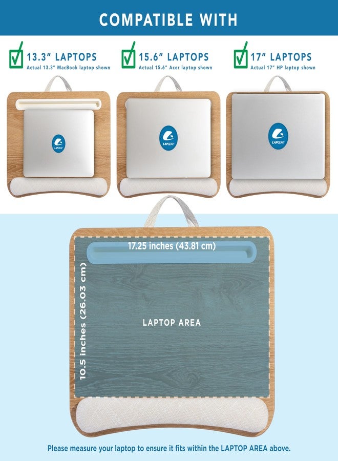 LAPGEAR Portable Laptop Lap Desk with Pillow Cushion, Anti-Slip Strip, Tablet or Phone Storage Slot, Pen and Pencil Pocket, and Wrist Rest - White Oak Woodgrain - Fits 15.6" Laptops - Style No. 91349 - Image 3