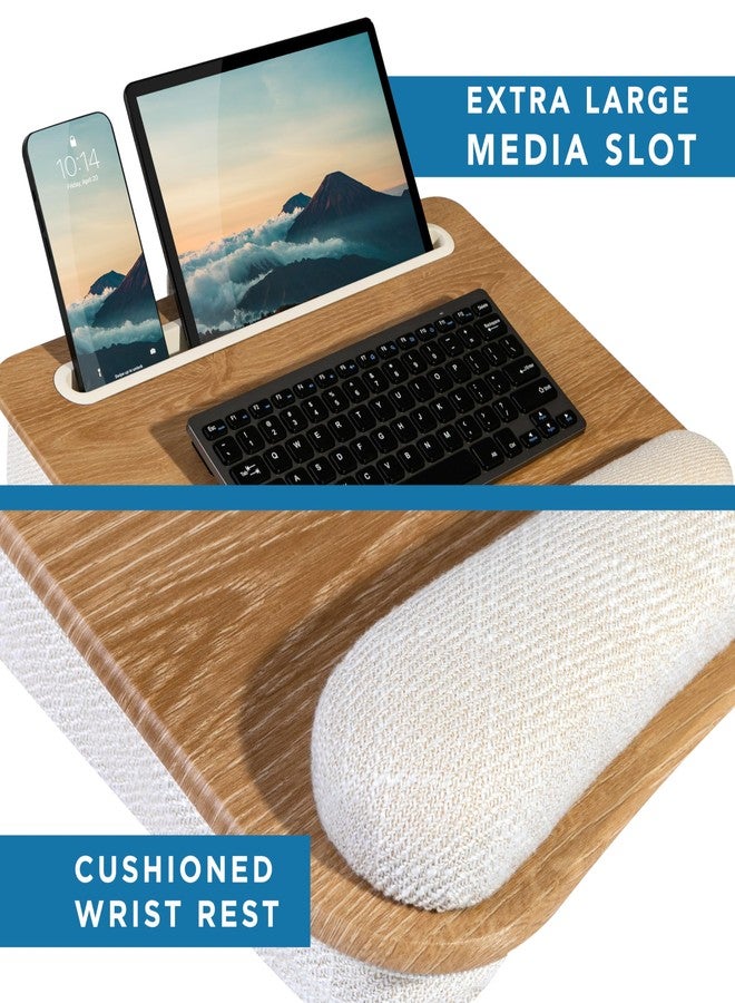 LAPGEAR Portable Laptop Lap Desk with Pillow Cushion, Anti-Slip Strip, Tablet or Phone Storage Slot, Pen and Pencil Pocket, and Wrist Rest - White Oak Woodgrain - Fits 15.6" Laptops - Style No. 91349 - Image 4