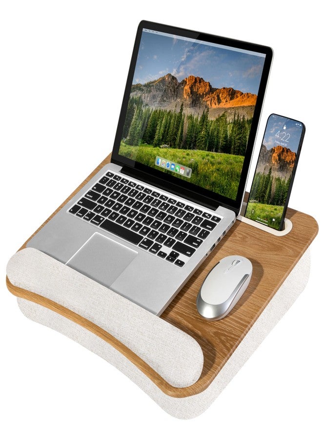 LAPGEAR Portable Laptop Lap Desk with Pillow Cushion, Anti-Slip Strip, Tablet or Phone Storage Slot, Pen and Pencil Pocket, and Wrist Rest - White Oak Woodgrain - Fits 15.6" Laptops - Style No. 91349 - Image 1
