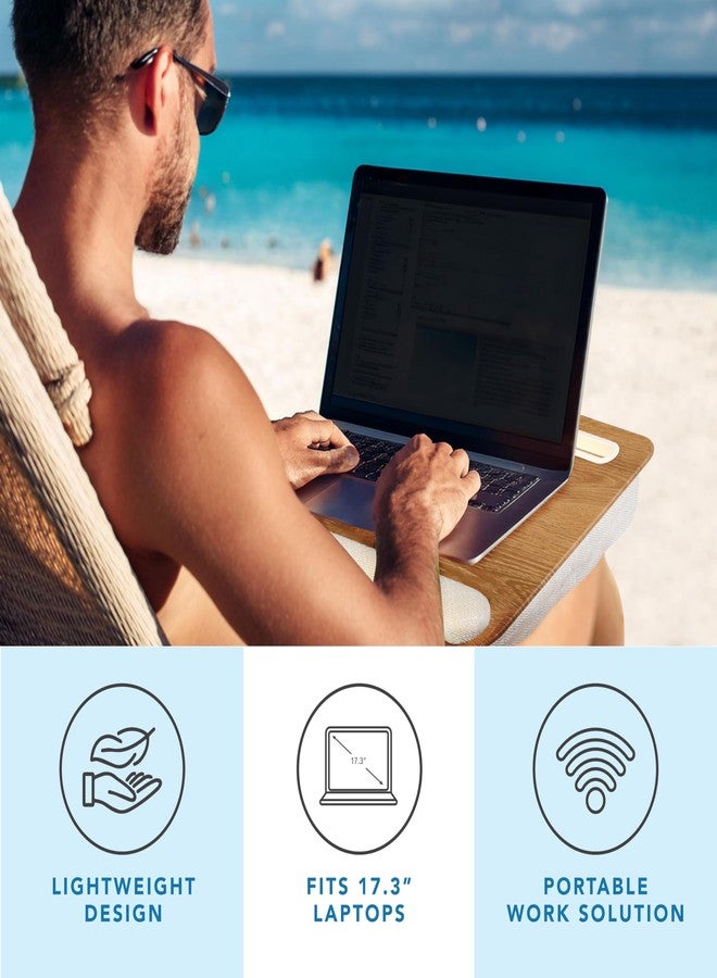 LAPGEAR Portable Laptop Lap Desk with Pillow Cushion, Anti-Slip Strip, Tablet or Phone Storage Slot, Pen and Pencil Pocket, and Wrist Rest - White Oak Woodgrain - Fits 15.6" Laptops - Style No. 91349 - Image 2