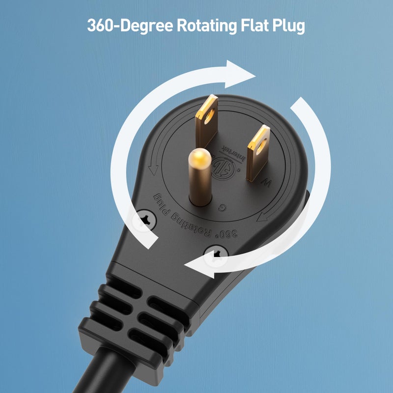 Cable Matters [ETL Listed] Cable Matters 2-Pack 16 AWG 360Â° Rotating Flat Plug Short Extension Cord - 1ft, 13A/1625W, Low Profile 3 Prong Power Extension Cords, NEMA 5-15P to NEMA 5-15R, Black - Image 2
