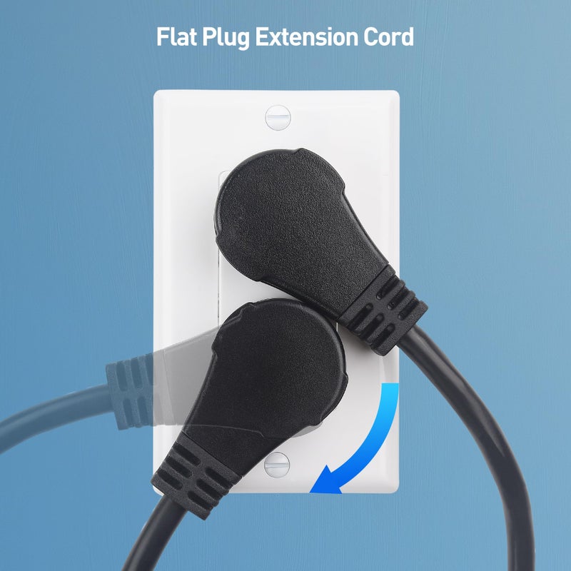 Cable Matters [ETL Listed] Cable Matters 2-Pack 16 AWG 360Â° Rotating Flat Plug Short Extension Cord - 1ft, 13A/1625W, Low Profile 3 Prong Power Extension Cords, NEMA 5-15P to NEMA 5-15R, Black - Image 3