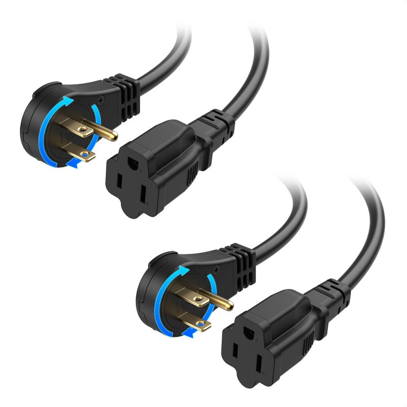 Cable Matters [ETL Listed] Cable Matters 2-Pack 16 AWG 360Â° Rotating Flat Plug Short Extension Cord - 1ft, 13A/1625W, Low Profile 3 Prong Power Extension Cords, NEMA 5-15P to NEMA 5-15R, Black - Image 1
