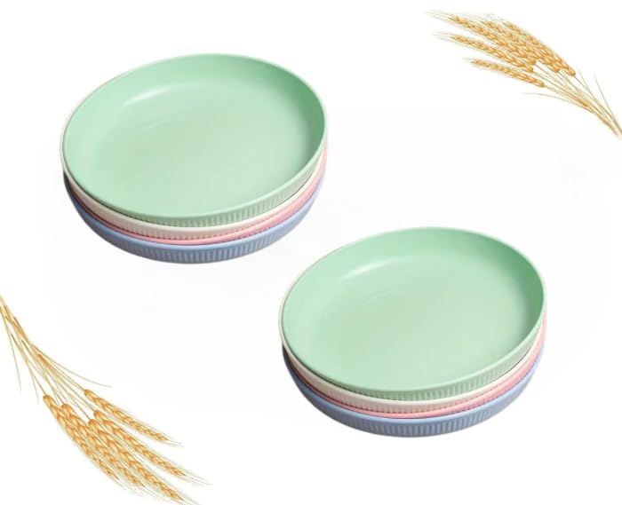 PLENARO Wheat Straw & Bamboo Fiber Plates,Unbreakable Dinnerware, Dishwasher & Microwave Safe for Kids, Toddlers, Adults, Ideal for Salads, Pasta, Snacks (RENDOM Colour) (23 CM (Pack of 8)) - Image 1