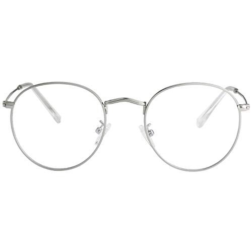 Kursan Round Blue Light Glasses for Women Men Retro Circle Metal Frame Clear Lens Eyeglasses (Silver) - Image 1