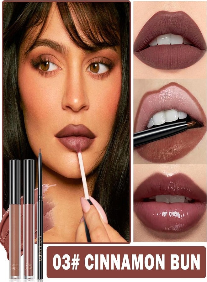 فوتابا مجموعة فوتابا 3 في 1 لتلميع الشفاه مع أحمر شفاه مطفي، وملمع شفاه مرطب، ومحدد شفاه 2 مم - لون كعكة القرفة - Image 5