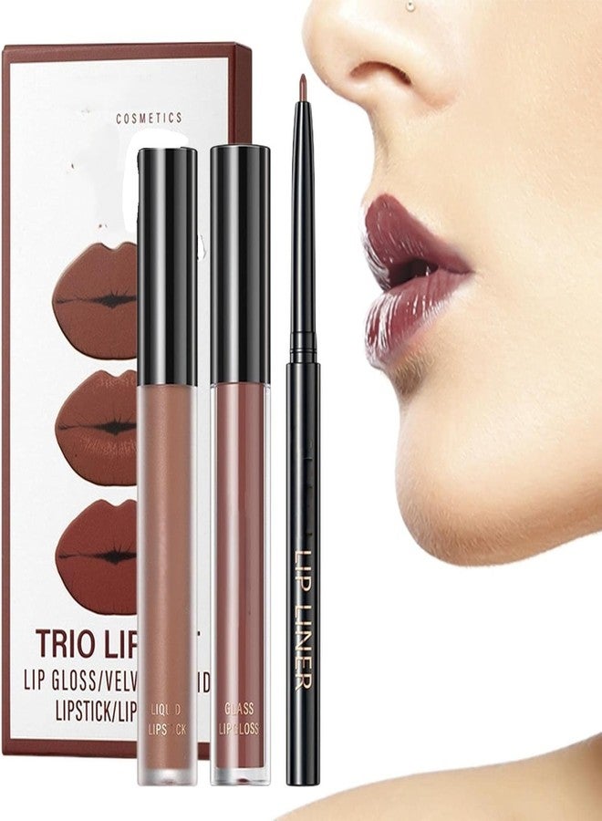 فوتابا مجموعة فوتابا 3 في 1 لتلميع الشفاه مع أحمر شفاه مطفي، وملمع شفاه مرطب، ومحدد شفاه 2 مم - لون كعكة القرفة - Image 1