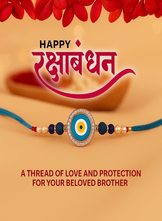 Sage Square Evil Eye Rakhi for Brother, Bhai with Roli Chawal | Raksha Bandhan | Designer Beads, Stones, Decorative Work | Stylish Handcrafted Rakhi Gifting for Sibling Festival Celebration (Type 9) - Image 5