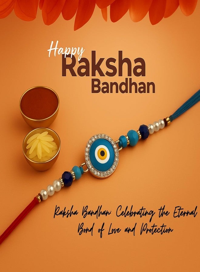 Sage Square Evil Eye Rakhi for Brother, Bhai with Roli Chawal | Raksha Bandhan | Designer Beads, Stones, Decorative Work | Stylish Handcrafted Rakhi Gifting for Sibling Festival Celebration (Type 9) - Image 2
