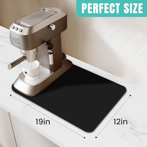 WISELIFE حصيرة قهوة WISELIFE فائقة الامتصاص لصحون تجفيف الأطباق ملحقات بار القهوة تتناسب مع الآلة حصائر تجفيف كبيرة لأسطح المطبخ 12" عرض × 19" طول، أسود - Image 2