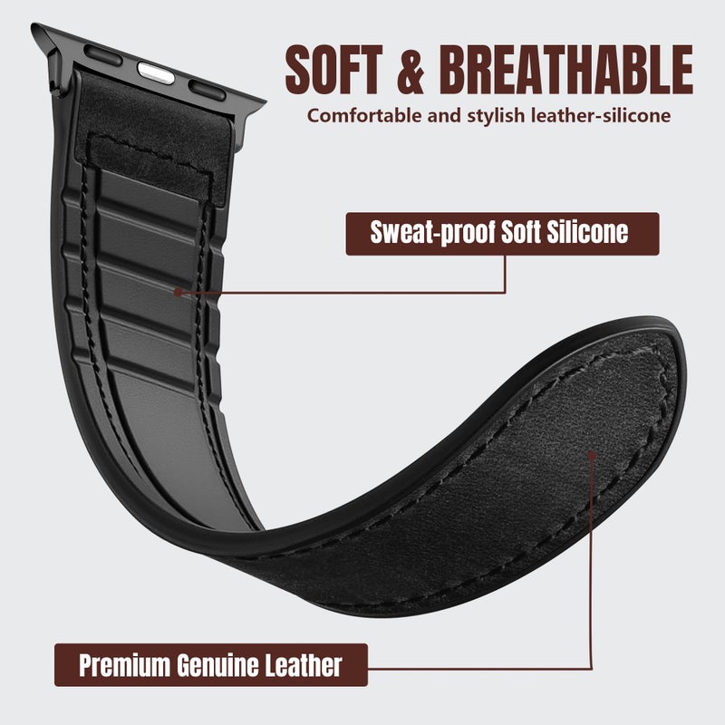 Charlam Magnetic Leather Bands Compatible with Apple Watch Bands 49mm 46mm 45mm 44mm 42mm 41mm 40mm 38mm Men Women,Genuine Leather Straps for iWatch Bands Ultra 3/2/1 SE Series 11 10 9 8 7 6 5 4 3 2 1 - Image 2