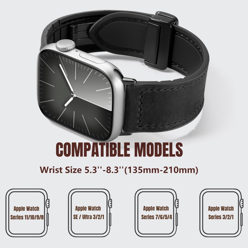 Charlam Magnetic Leather Bands Compatible with Apple Watch Bands 49mm 46mm 45mm 44mm 42mm 41mm 40mm 38mm Men Women,Genuine Leather Straps for iWatch Bands Ultra 3/2/1 SE Series 11 10 9 8 7 6 5 4 3 2 1 - Image 5