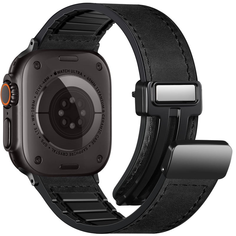 Charlam Magnetic Leather Bands Compatible with Apple Watch Bands 49mm 46mm 45mm 44mm 42mm 41mm 40mm 38mm Men Women,Genuine Leather Straps for iWatch Bands Ultra 3/2/1 SE Series 11 10 9 8 7 6 5 4 3 2 1 - Image 1