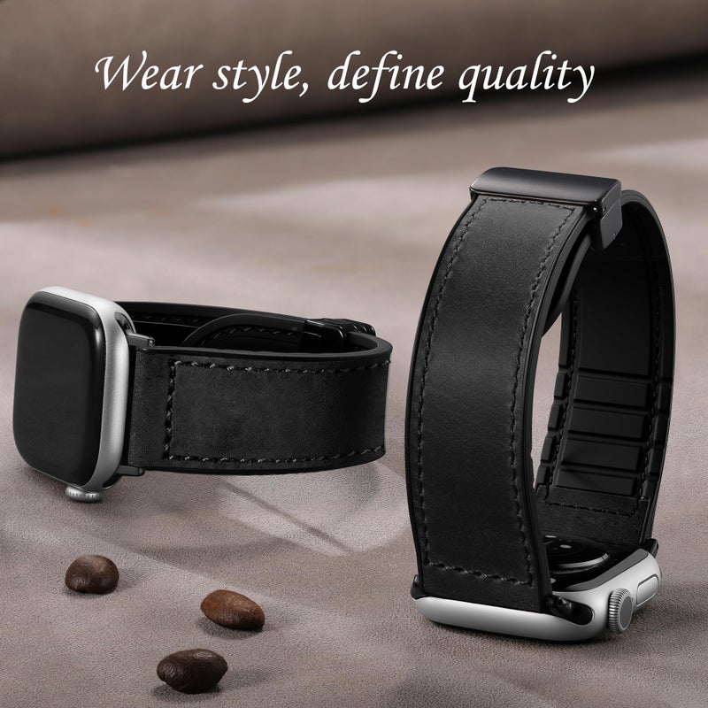 Charlam Magnetic Leather Bands Compatible with Apple Watch Bands 49mm 46mm 45mm 44mm 42mm 41mm 40mm 38mm Men Women,Genuine Leather Straps for iWatch Bands Ultra 3/2/1 SE Series 11 10 9 8 7 6 5 4 3 2 1 - Image 4