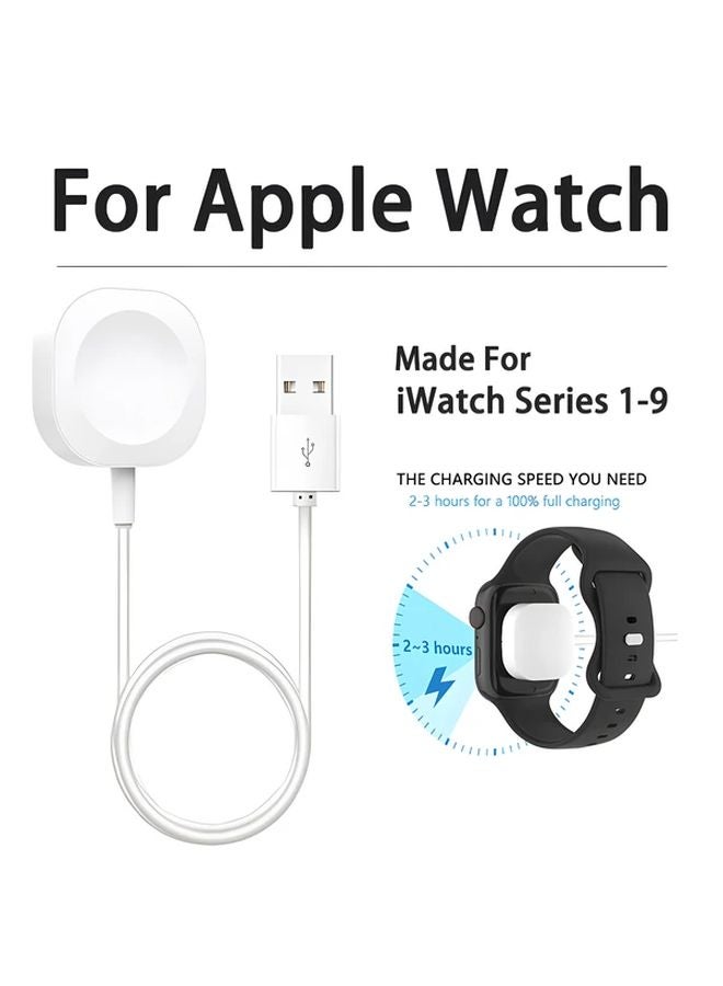 White USB A Magnetic Charger Cable For Apple Watch Series 9 8 7 6 5 Fast Charging - Image 2