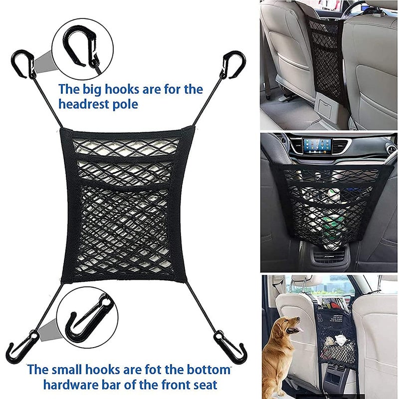 LUSTER Lustre 3-Layer Car Mesh Organizer, Seat Back Net Bag, Barrier of Backseat Pet Kids, Cargo Tissue Purse Holder, Driver Storage Netting Pouch - Image 5
