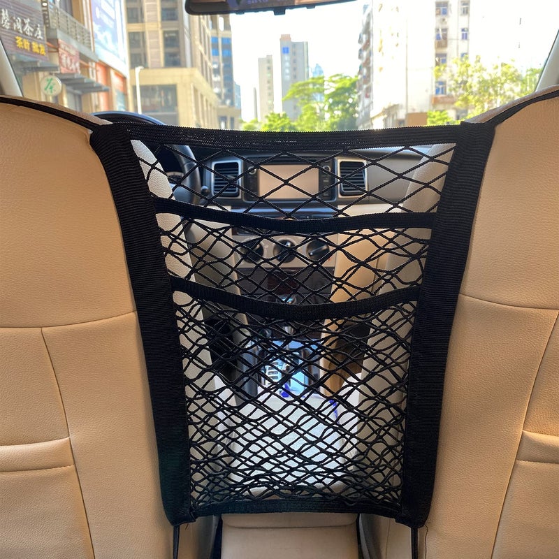 LUSTER Lustre 3-Layer Car Mesh Organizer, Seat Back Net Bag, Barrier of Backseat Pet Kids, Cargo Tissue Purse Holder, Driver Storage Netting Pouch - Image 1
