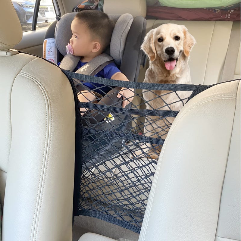 LUSTER Lustre 3-Layer Car Mesh Organizer, Seat Back Net Bag, Barrier of Backseat Pet Kids, Cargo Tissue Purse Holder, Driver Storage Netting Pouch - Image 2