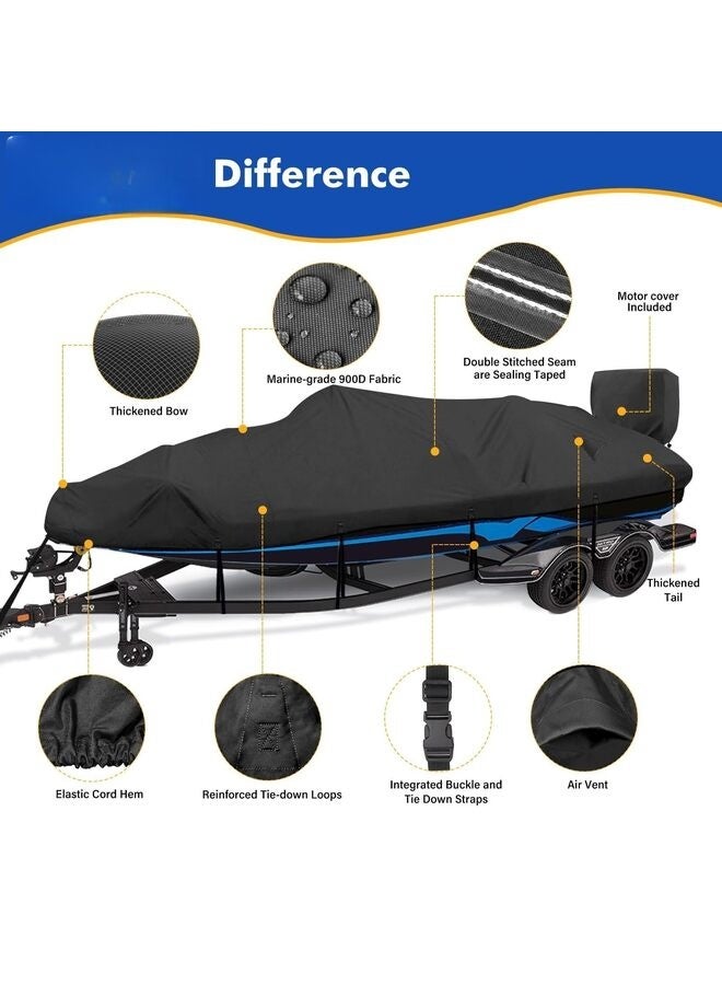 Generic Boat Cover 16-18 ft feet 420D Boat Covers with Motor Cover Fits Bass Boat, V-Hull Tri-Hull Boat,Fish & Ski Boat, 16' 17' 18' Foot,Heavy Duty Canvas Black(20FT)  - Image 3