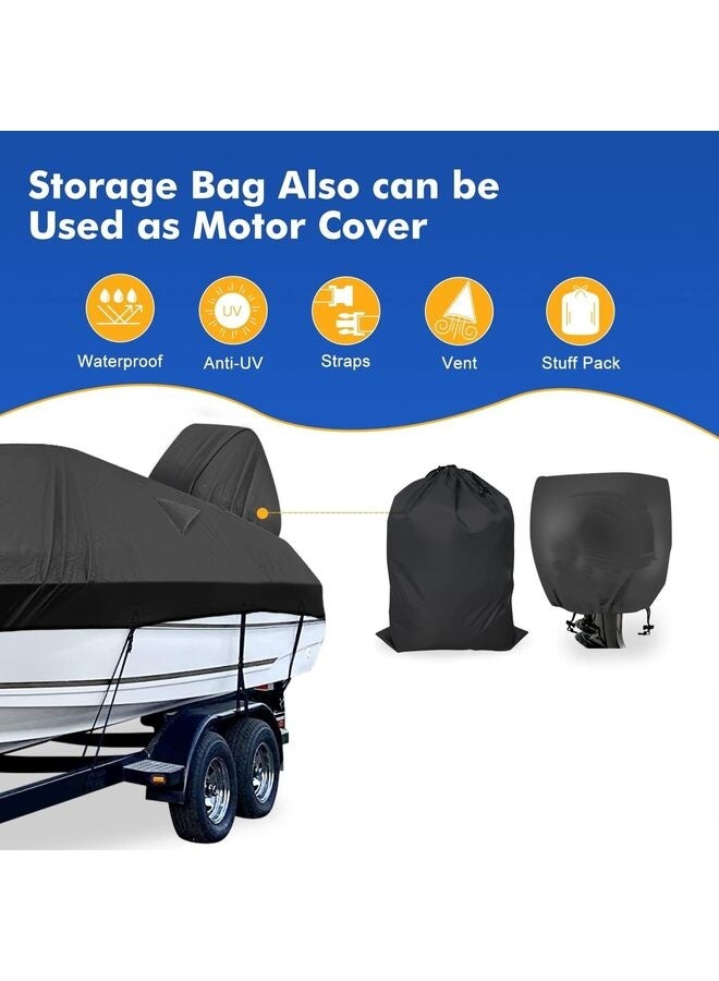Generic Boat Cover 16-18 ft feet 420D Boat Covers with Motor Cover Fits Bass Boat, V-Hull Tri-Hull Boat,Fish & Ski Boat, 16' 17' 18' Foot,Heavy Duty Canvas Black(20FT)  - Image 4