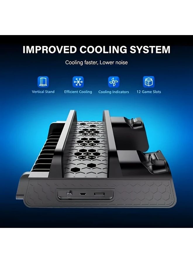 Black Cooling Stand for PS4 Slim Pro with Controller Charger Station - Image 3